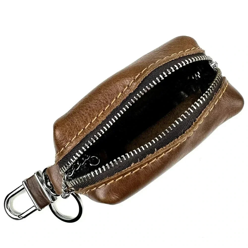 NWT Leather Key Organizer Keychain Zip Case Brown Compact - Picture 4 of 5